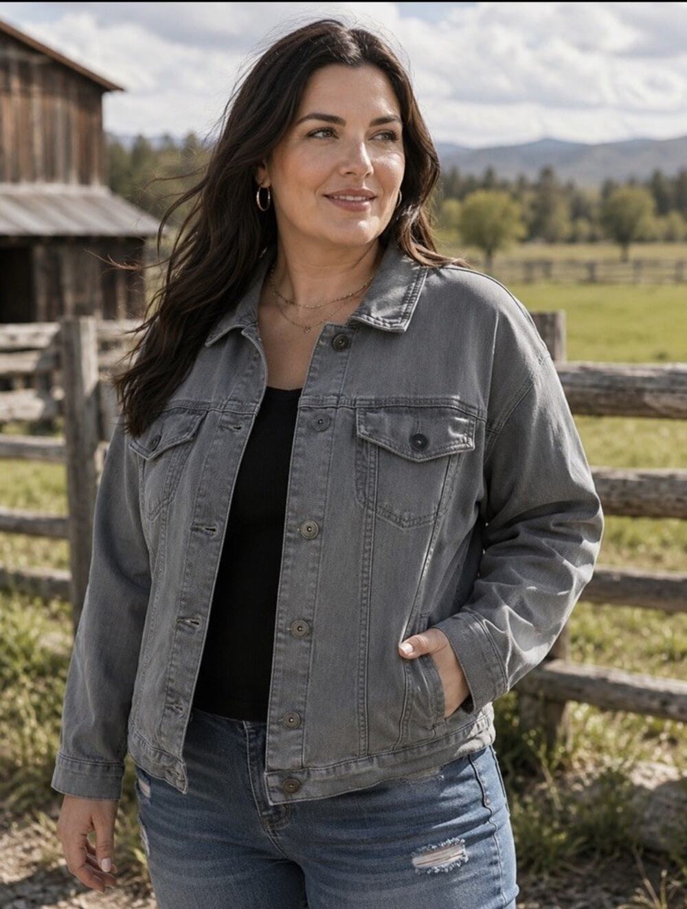 Torrid Super Stretch Denim Fitted Trucker Jacket Grey Sz 3 Feel The Fit Pockets